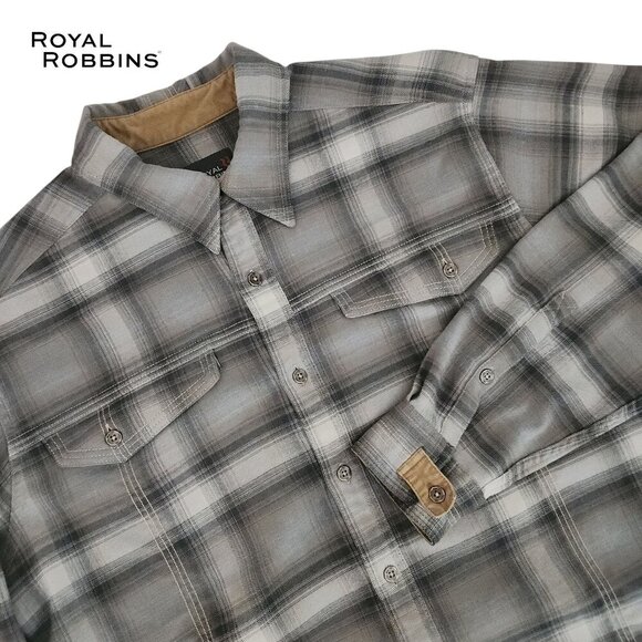 Royal Robbins Long Sleeve Stretch Plaid Shirt – Men's Size L – Gray – Excellent - Picture 2 of 14
